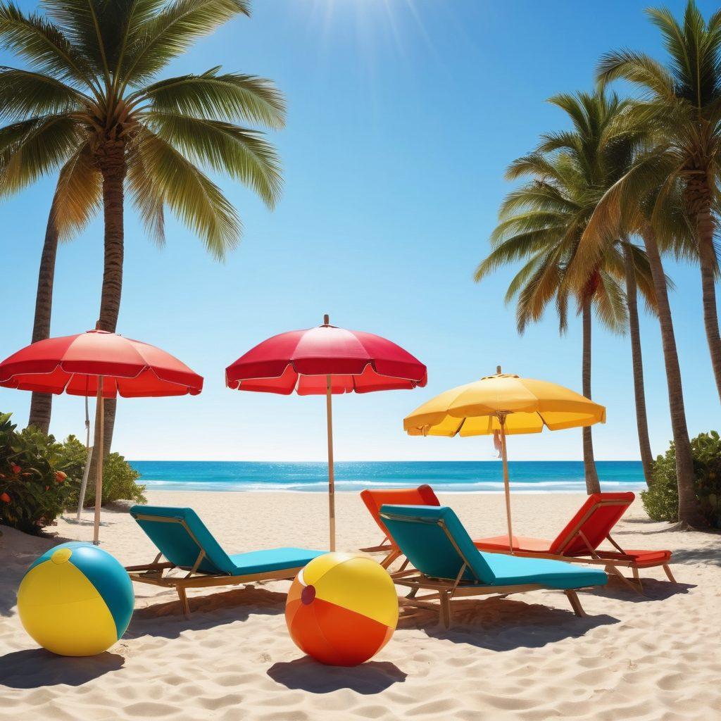 A glamorous poolside scene transitioning to a vibrant beach setting, showcasing diverse individuals modeling stylish summer beachwear, with colorful umbrellas and playful beach balls. The sun is shining brightly, casting warm light over the scene, and waves gently lap at the sandy shore. Incorporate tropical plants and a refreshing drink in the foreground. super-realistic. vibrant colors. a lively summer atmosphere.